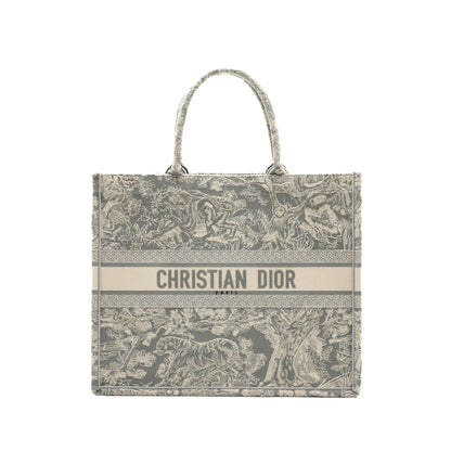 Dior Large Book Tote Ecru And Grey Toile De Jouy Embroidery Rovelle Bags