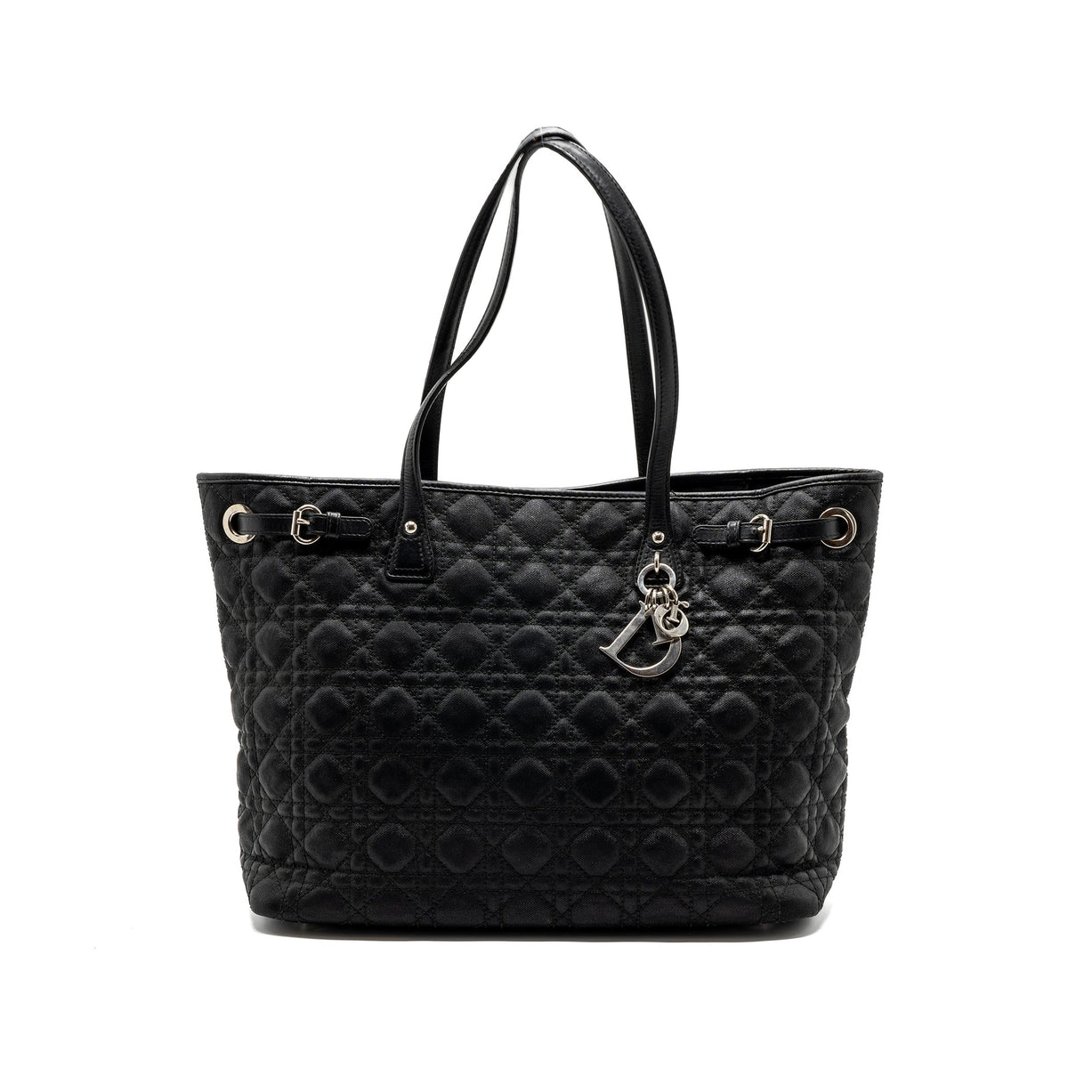 Dior Shopping Tote Purse Fabric/Leather Black Rovelle Bags