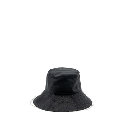 Dior size 57 Teddy-D Brim Bucket Hat With Veil Black/Blue Oblique Rovelle Bags