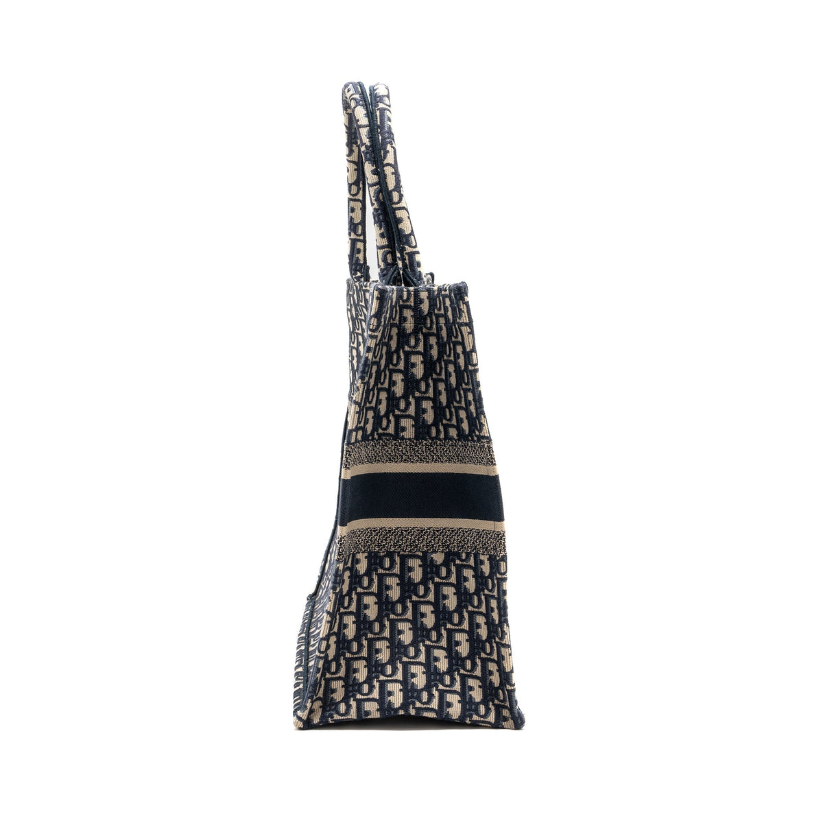 large book tote ecru and blue Dior oblique embroidery Rovelle Bags