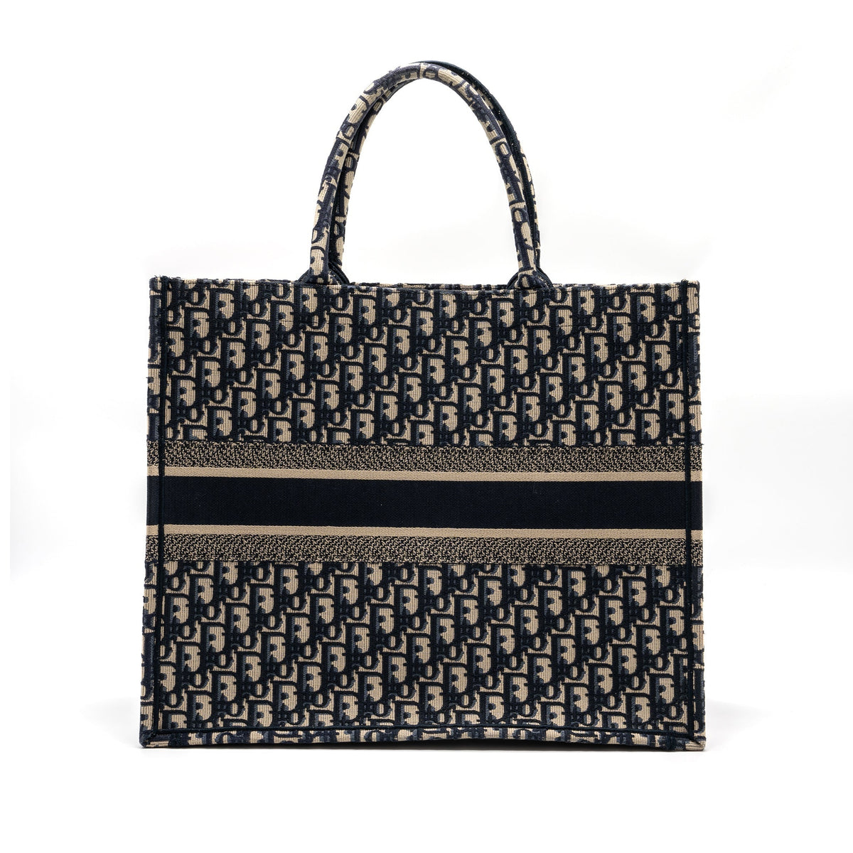 large book tote ecru and blue Dior oblique embroidery Rovelle Bags