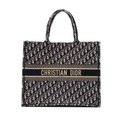 large book tote ecru and blue Dior oblique embroidery Rovelle Bags