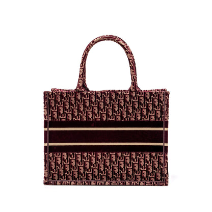 Dior Medium Book Tote Oblique Embroidery Velvet/ Canvas Dark Red Rovelle Bags