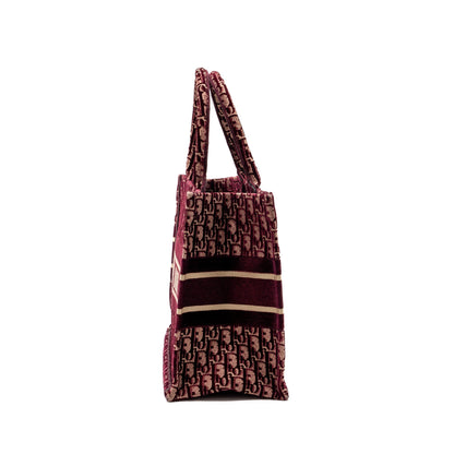 Dior Medium Book Tote Oblique Embroidery Velvet/ Canvas Dark Red Rovelle Bags