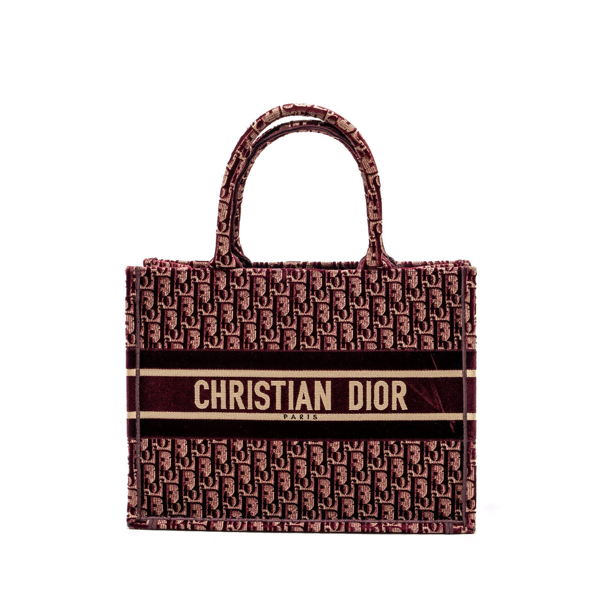 Dior Medium Book Tote Oblique Embroidery Velvet/ Canvas Dark Red Rovelle Bags