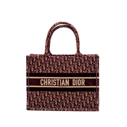Dior Medium Book Tote Oblique Embroidery Velvet/ Canvas Dark Red Rovelle Bags
