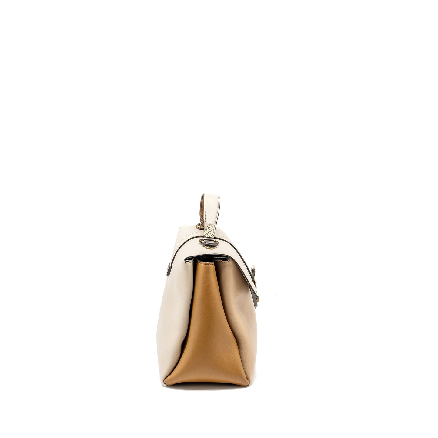 Bottega Veneta Top Handle Piazza Purse Nappa White/Beige/Light Brown Multicolour Hardware