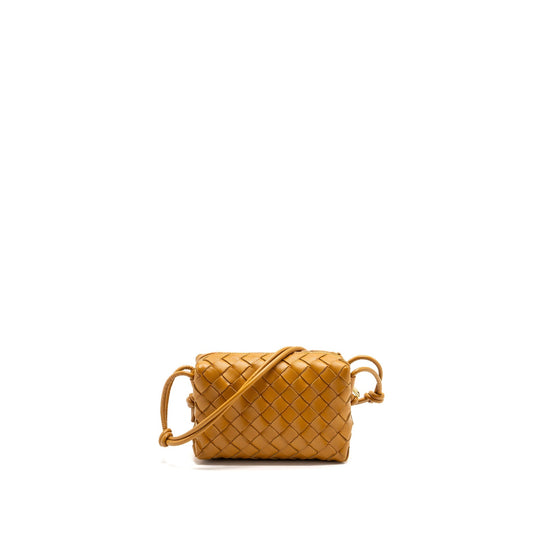 Bottega Veneta Mini Loop Camera Purse Lambskin Caramel