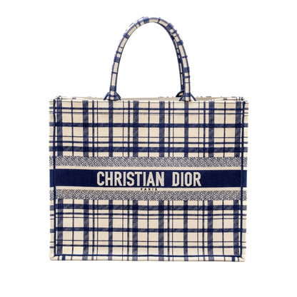 Dior Large Book Tote Linen Blue Canvas Rovelle Bags