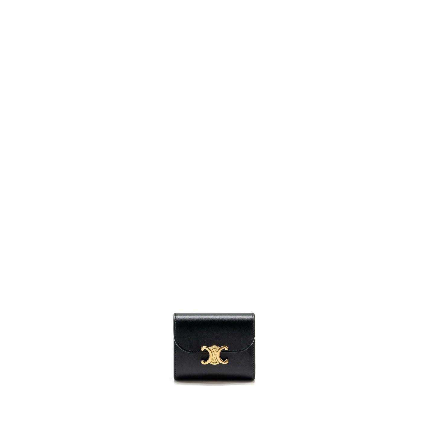 Celine Small Triomphe Flap Wallet Shiny Calfskin Black