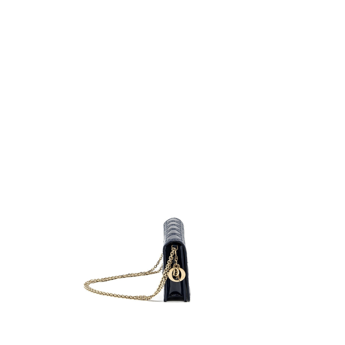 Dior Lady Dior Pouch with Chain patent dark blue Rovelle Bags