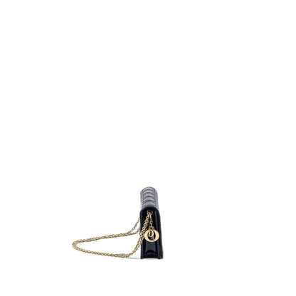Dior Lady Dior Pouch with Chain patent dark blue Rovelle Bags