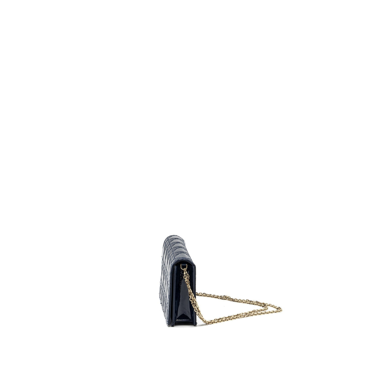 Dior Lady Dior Pouch with Chain patent dark blue Rovelle Bags
