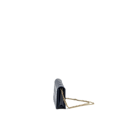 Dior Lady Dior Pouch with Chain patent dark blue Rovelle Bags