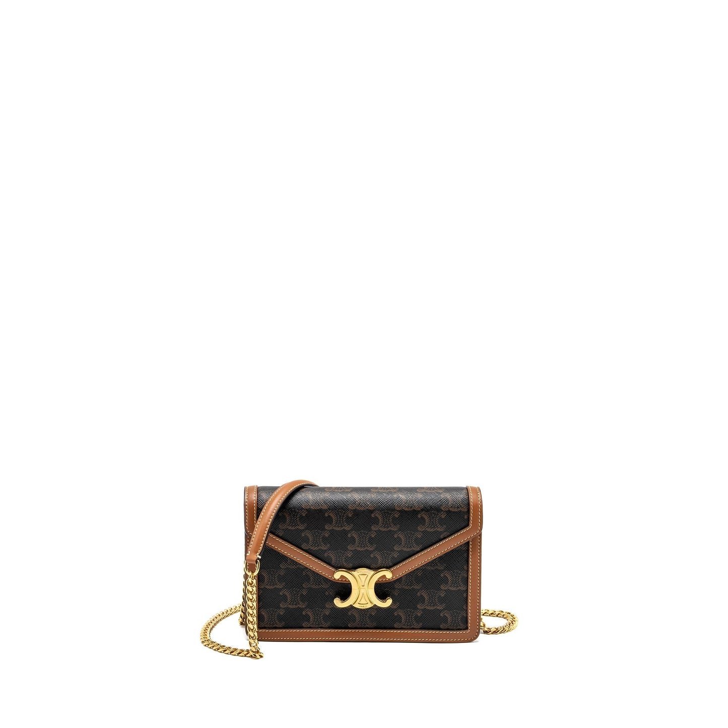 Luxury CELINE Wallet on Chain Margo Triomphe Canvas/Calfskin Tan