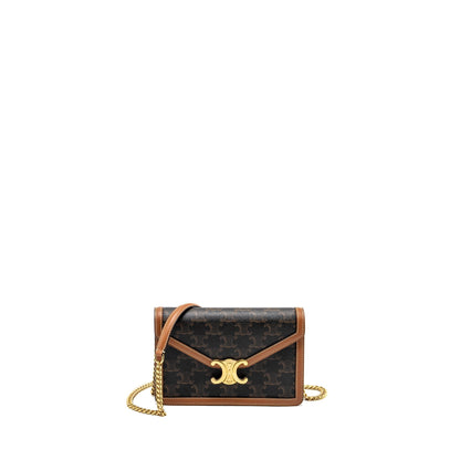Luxury CELINE Wallet on Chain Margo Triomphe Canvas/Calfskin Tan