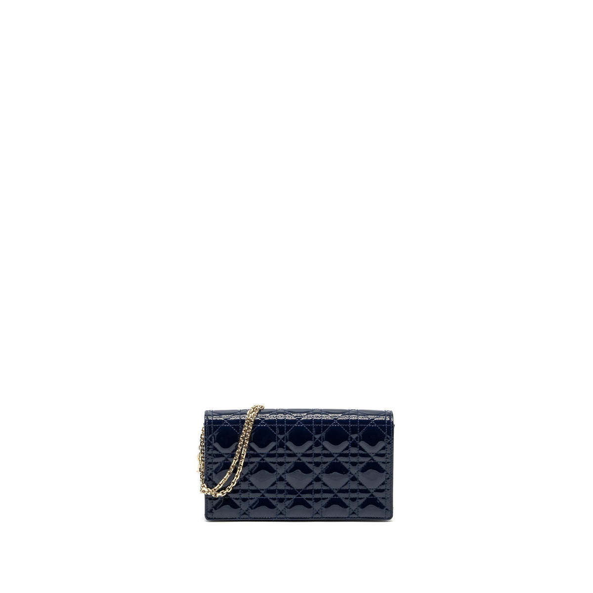 Dior Lady Dior Pouch with Chain patent dark blue Rovelle Bags