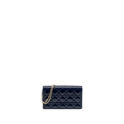 Dior Lady Dior Pouch with Chain patent dark blue Rovelle Bags