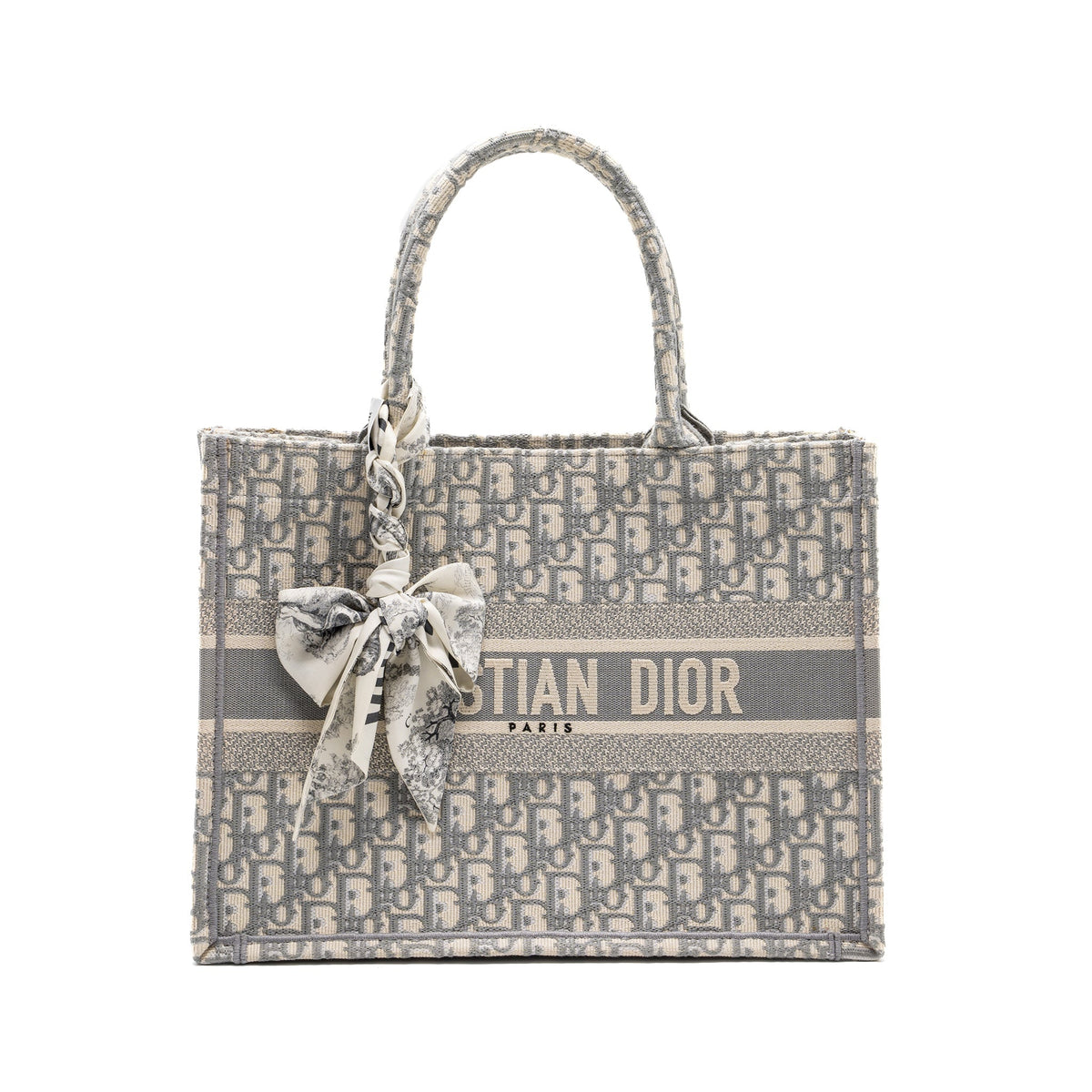 Dior Meidum Book Tote Dior Oblique Embroidery Canvas Ecru/Grey Rovelle Bags