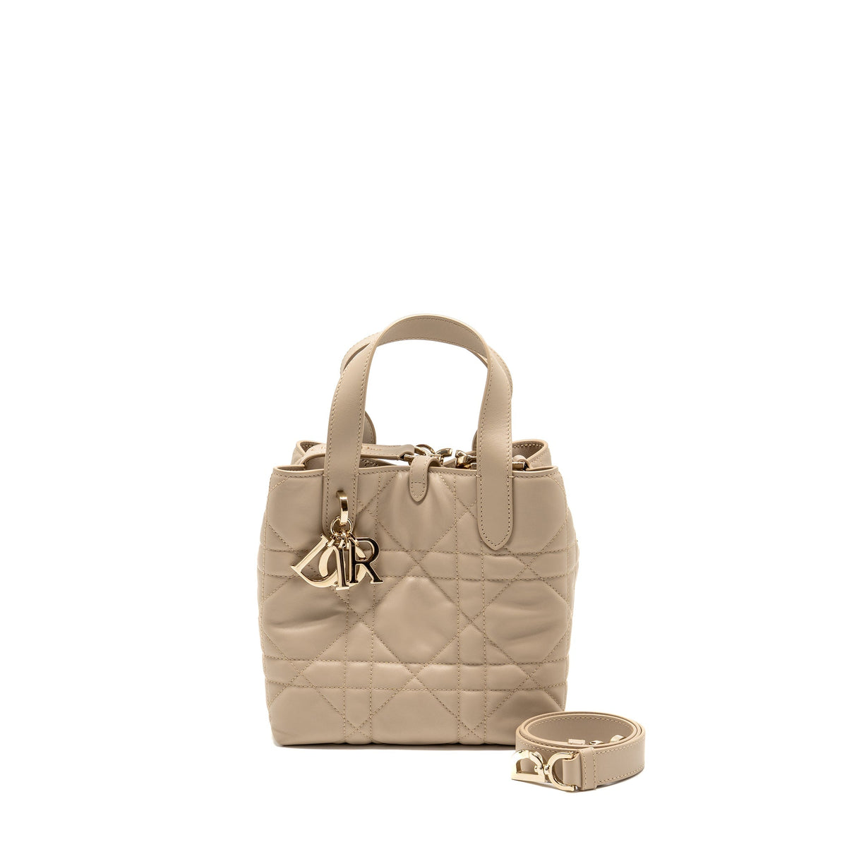 Dior Small Dior Toujours Vertical Tote Purse Macrocannage Calfskin Powder Beige Rovelle Bags