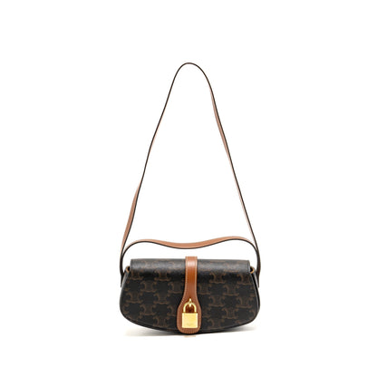 Celine Clutch On Strap Tabou Triomphe Canvas/Calfskin Tan