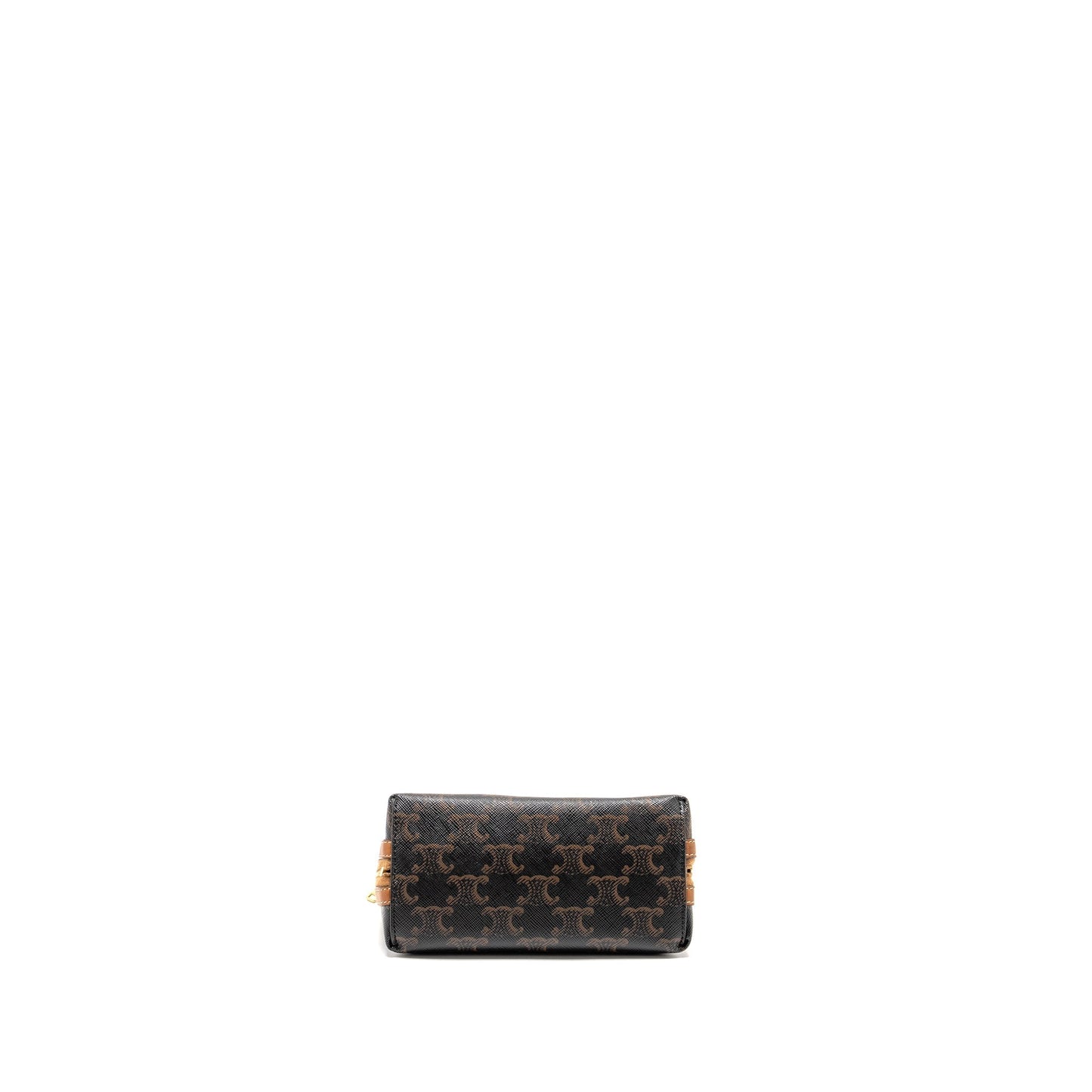 Celine Clutch With Chain in Triomphe Canvas / Lambskin Tan