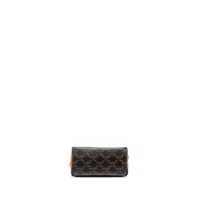 Celine Clutch With Chain in Triomphe Canvas / Lambskin Tan
