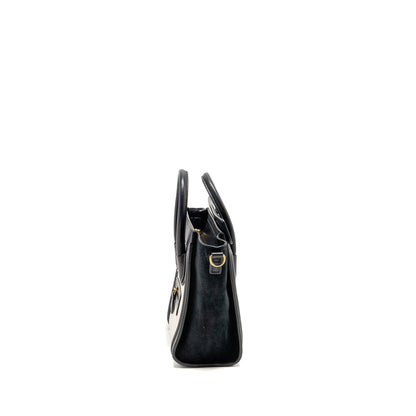 Luxury CELINE Nano Luggage bag calfskin black / white GHW