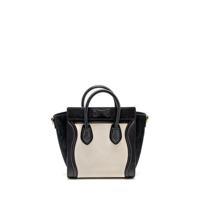 Luxury CELINE Nano Luggage bag calfskin black / white GHW