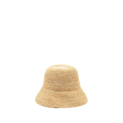 CELINE Size S Triomphe Bucket Hat In Raffia Natural/Black