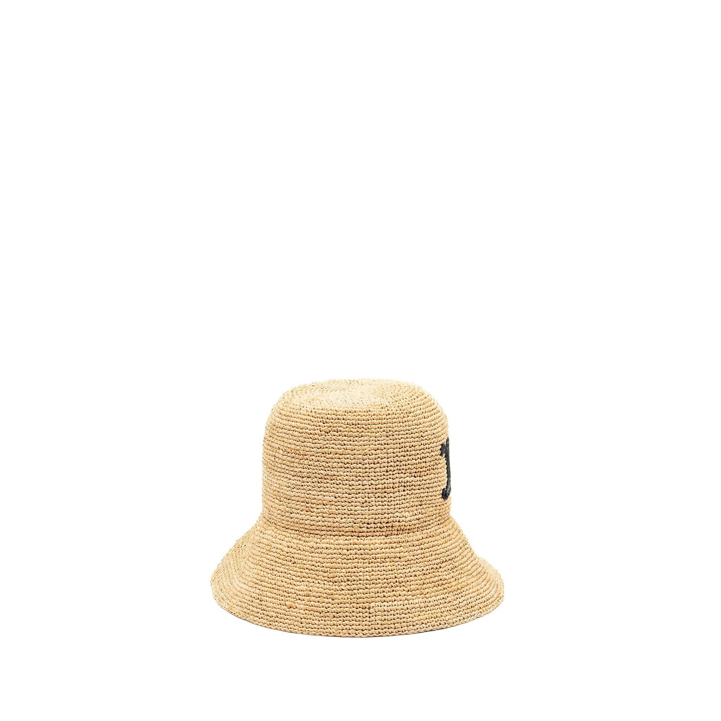 CELINE Size S Triomphe Bucket Hat In Raffia Natural/Black
