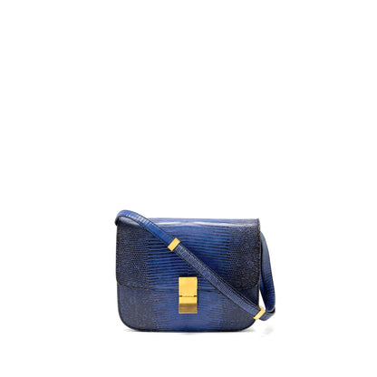 Luxury CELINE Medium Classic Box Bag Lizard Blue GHW