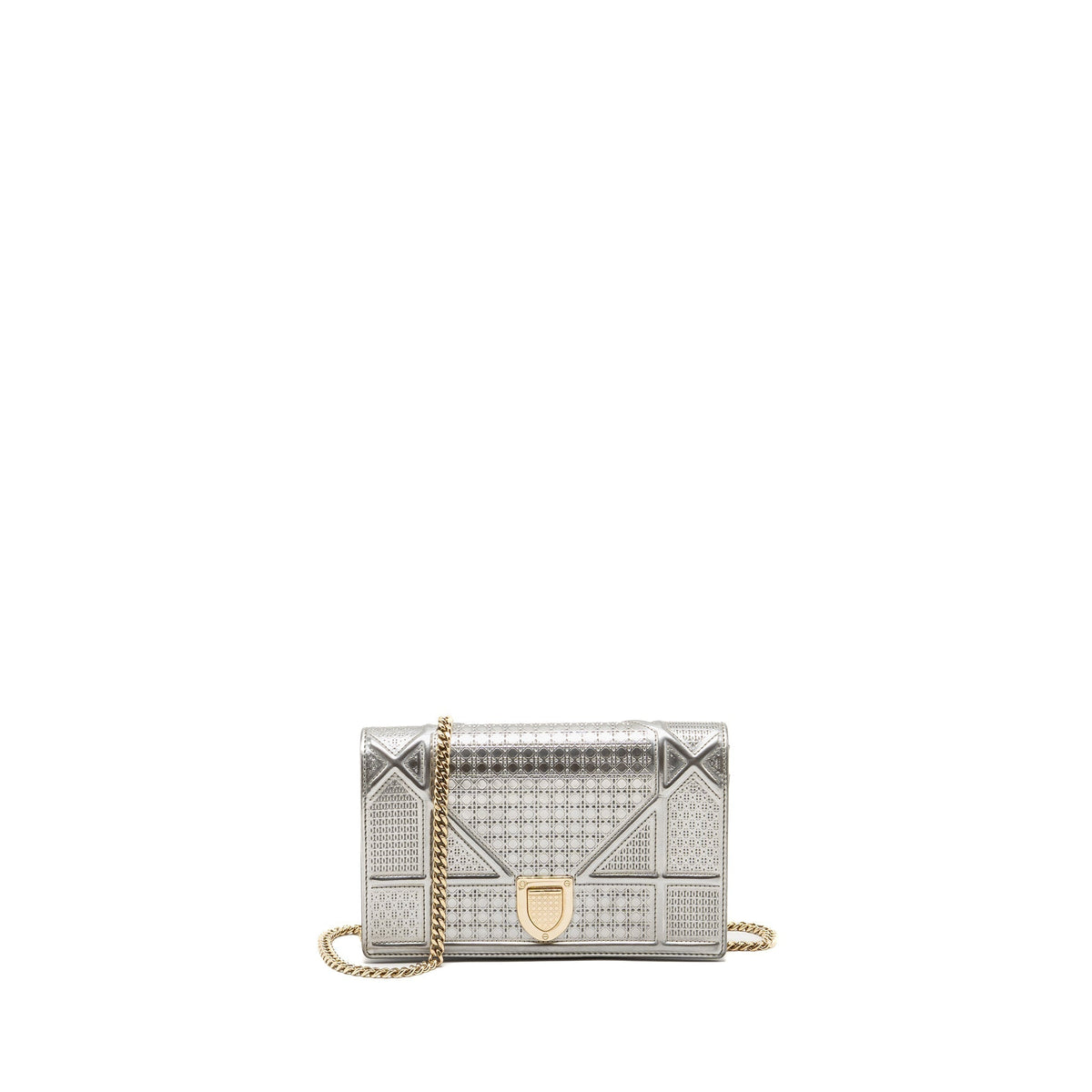 Dior Diorama Wallet on Chain Metallic Patent Silver Rovelle Bags