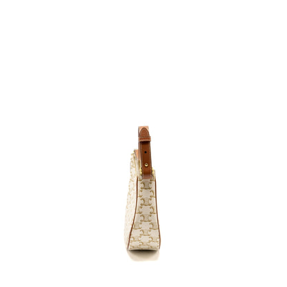 Celine Meduim Ava Purse Triomphe Canvas/Calfskin White/Brown