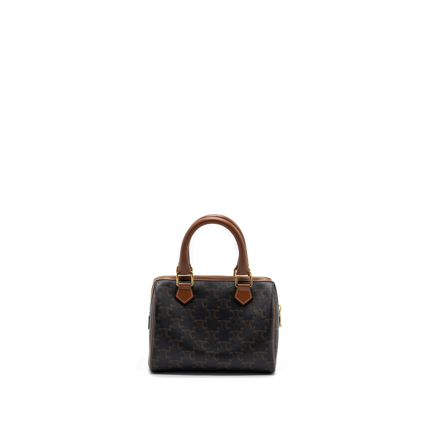 Celine Small Boston Purse Triomphe Canvas/Calfskin Tan
