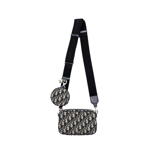 Dior 3 in 1 mini zipper pouch with strap blue jacquard Rovelle Bags
