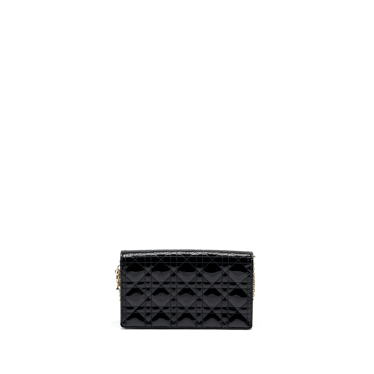 Dior Lady Dior Pouch Wallet on Chain Patent Black Rovelle Bags