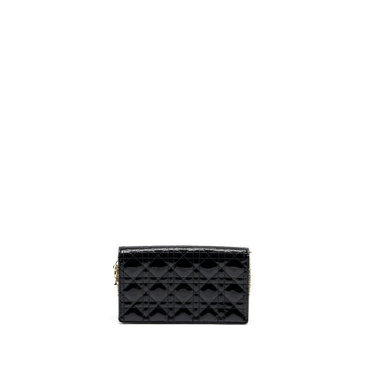 Dior Lady Dior Pouch Wallet on Chain Patent Black Rovelle Bags