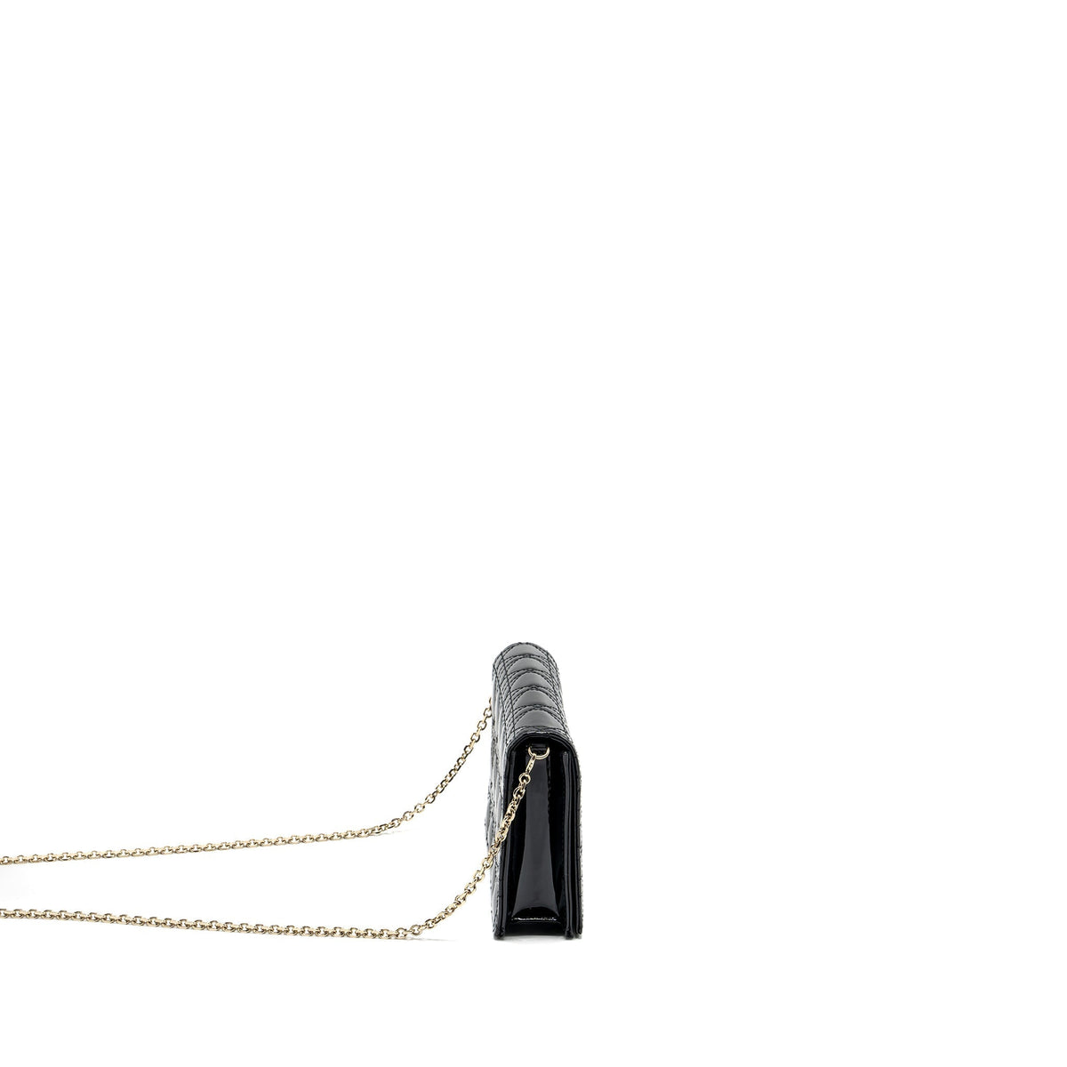 Dior Lady Dior Pouch Wallet on Chain Patent Black Rovelle Bags
