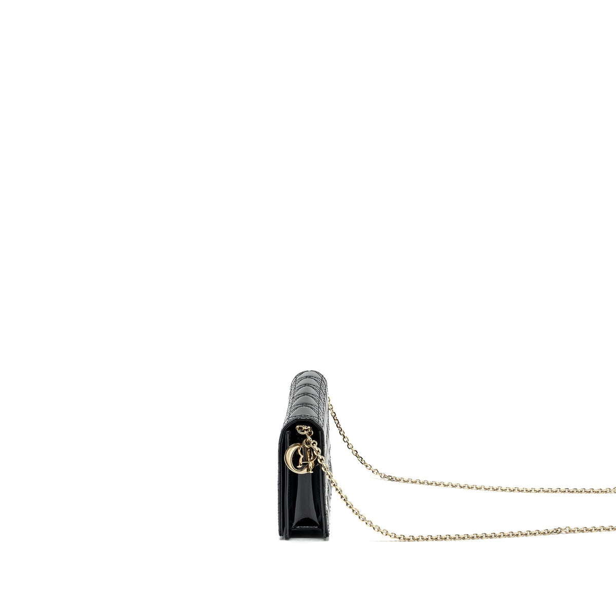 Dior Lady Dior Pouch Wallet on Chain Patent Black Rovelle Bags