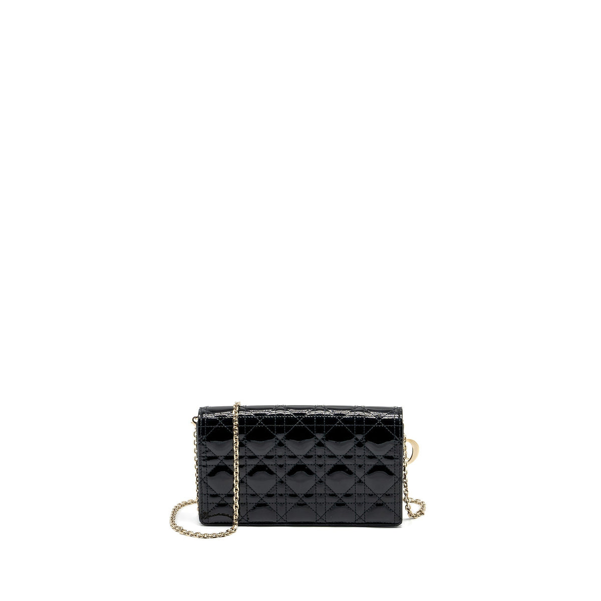 Dior Lady Dior Pouch Wallet on Chain Patent Black Rovelle Bags