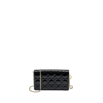 Dior Lady Dior Pouch Wallet on Chain Patent Black Rovelle Bags