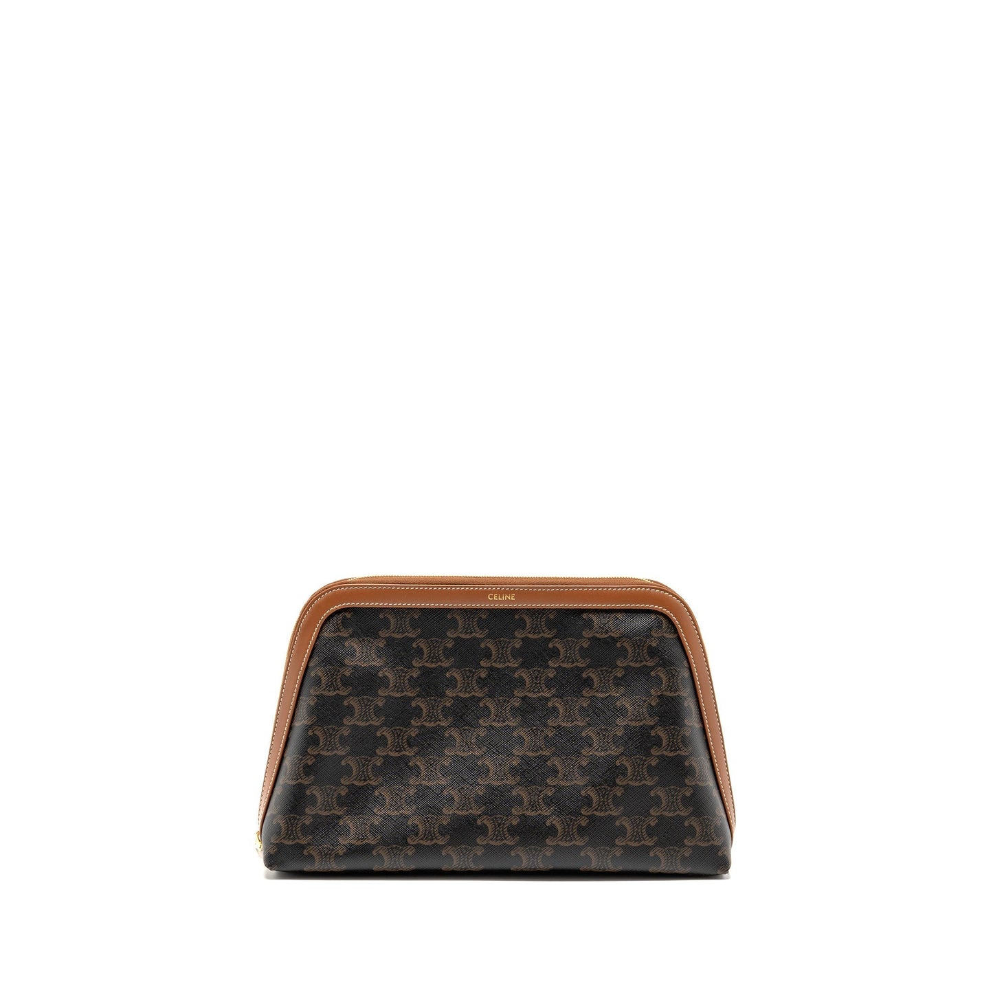 Celine Large Cosmetic Pouch Triomphe Canvas/Calfskin Tan