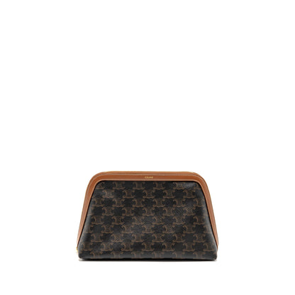 Celine Large Cosmetic Pouch Triomphe Canvas/Calfskin Tan