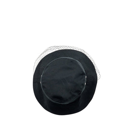 Dior size 57 Teddy-D Brim Bucket Hat With Veil Black/Blue Oblique Rovelle Bags