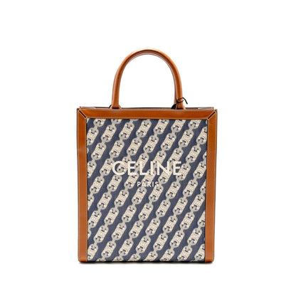 Luxury CELINE Vertical Cabas Tote in Triomphe Denim /Leather Navy/Tan GHW