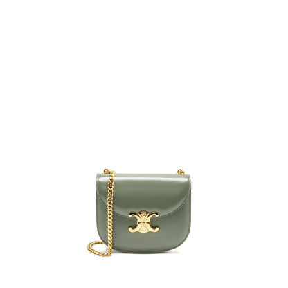 Celine Besace Clea Triomphe Chain Purse Shiny Calfskin Green