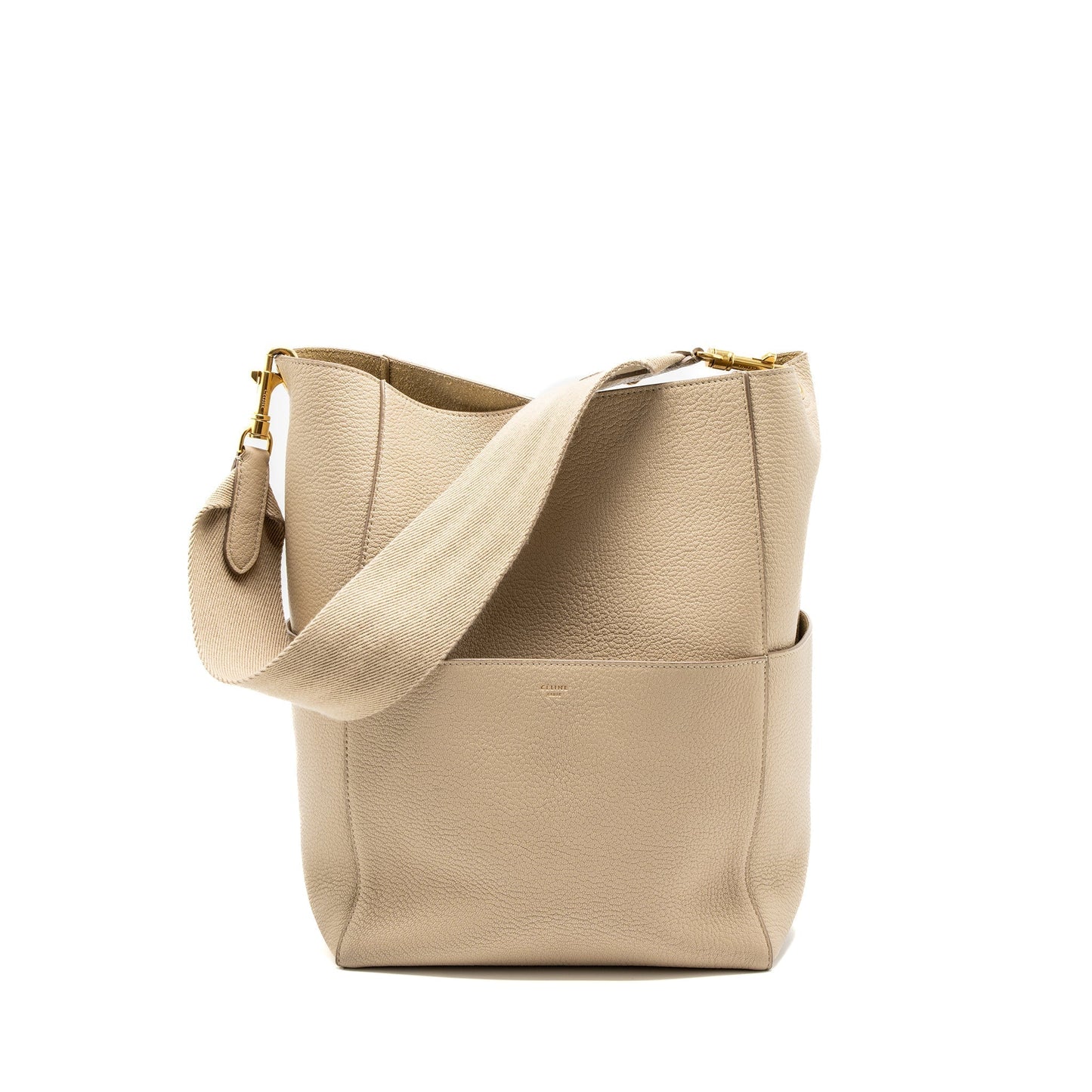 Celine Sangle Bucket Purse Calfskin Beige