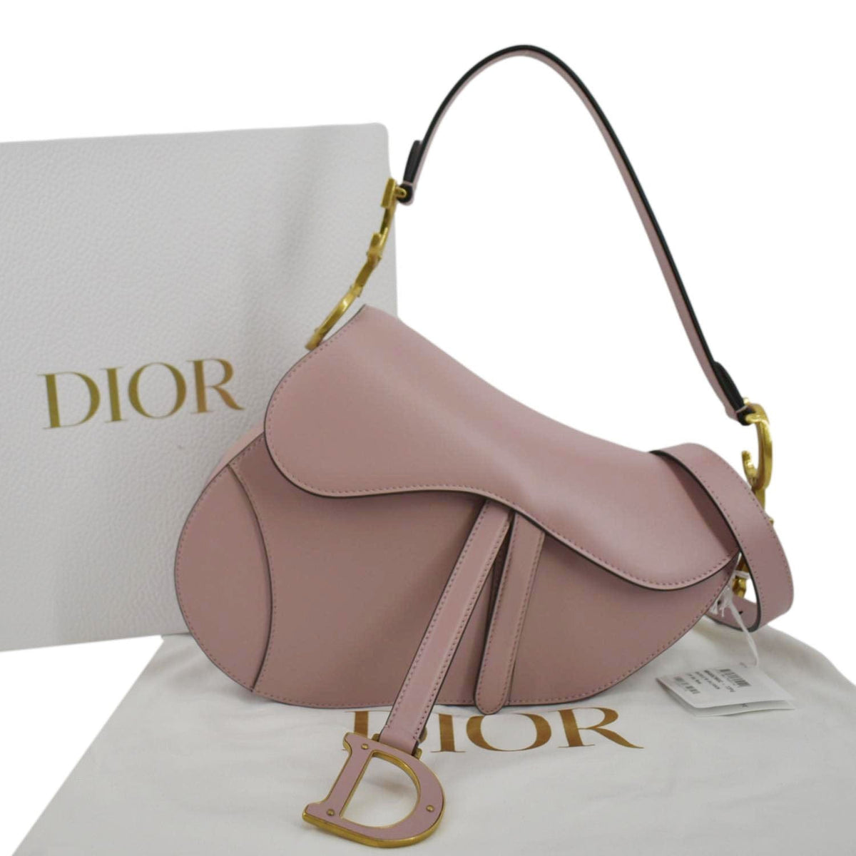 CHRISTIAN DIOR Saddle Smooth Calfskin Leather Satchel Shoulder Bag Antique Pink Rovelle Bags