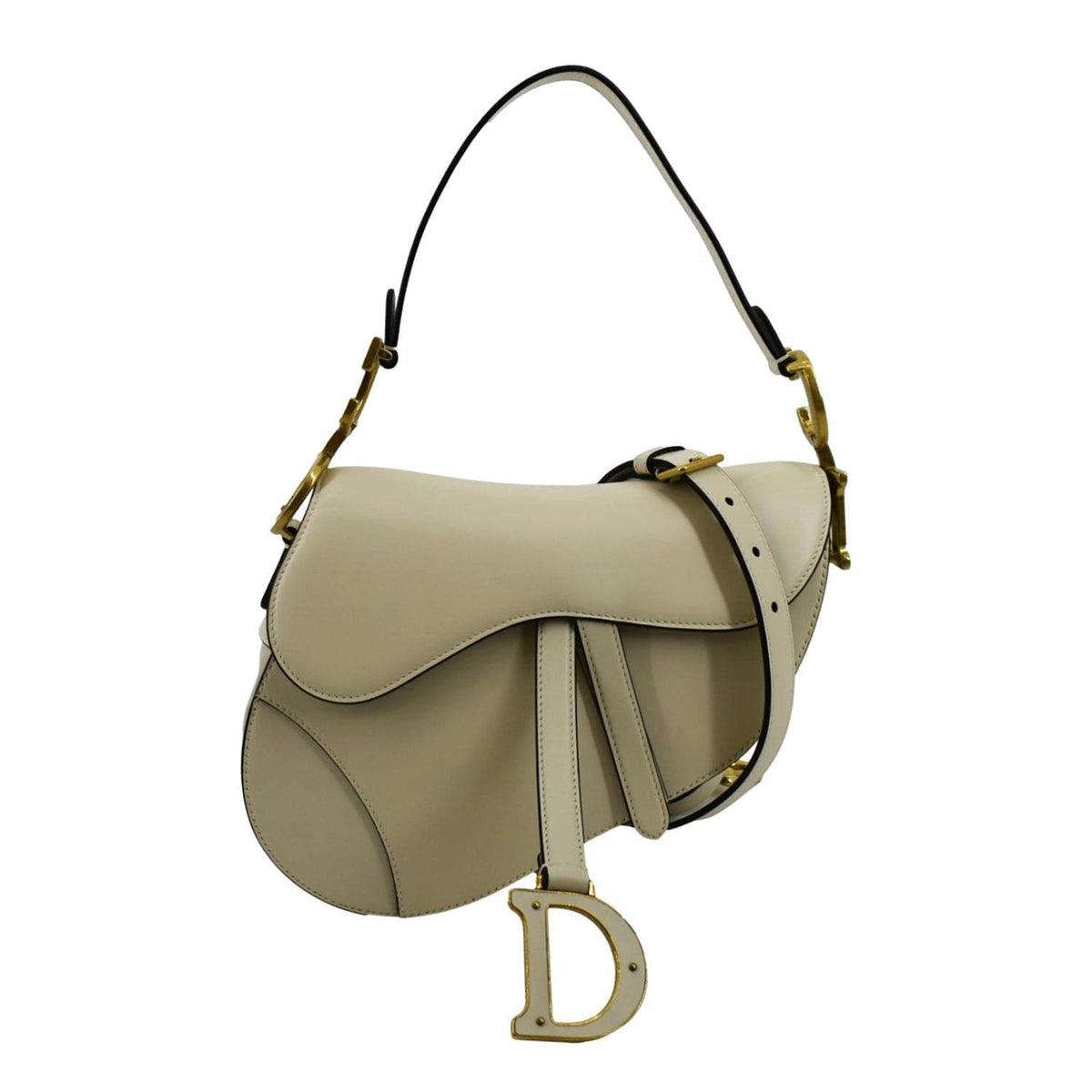 CHRISTIAN DIOR Saddle Smooth Calfskin Leather Satchel Shoulder Bag Dusty Ivory Rovelle Bags